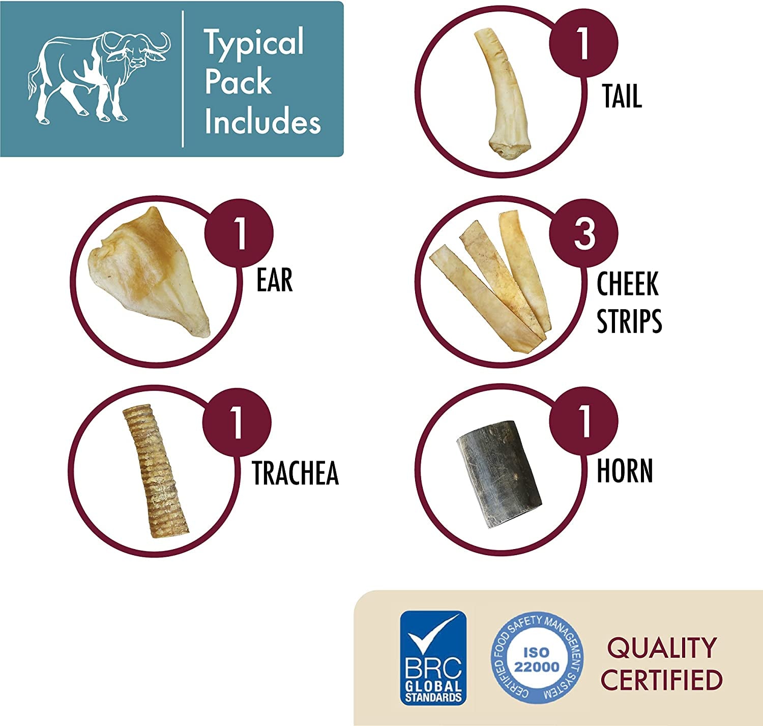 Water Buffalo Dog Chews - 7 Pack of Long Lasting, Grain & Gluten Free Treats, Perfect for Dogs