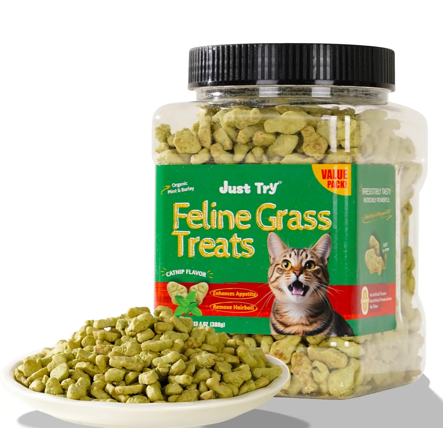 JUST TRY Cat Grass Treats - Natural Healthy Cat Snacks Training Biscuits with Catnip for Cats Dental and Hairball Control Treats