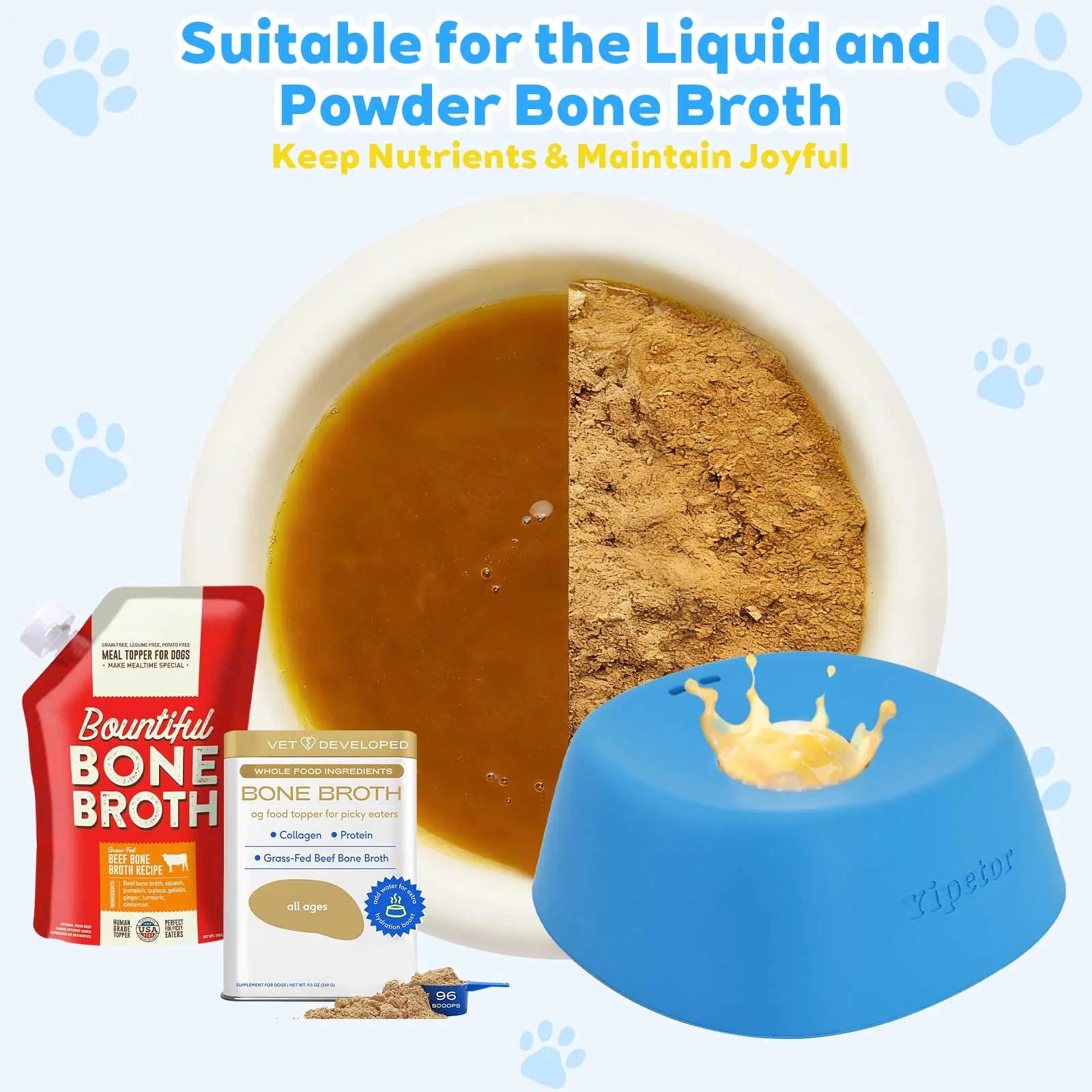 Yipetor Slow Feeder Dog Bowls for Liquid Treat, [Built-In Rolling Ball] No Spill Bone Broth Dog Licking Bowl, Multi-Purpose Puppy Yogurt Feeder Bowl for All Breeds Dietary Supplement/Post-Op Nutrition Feeding