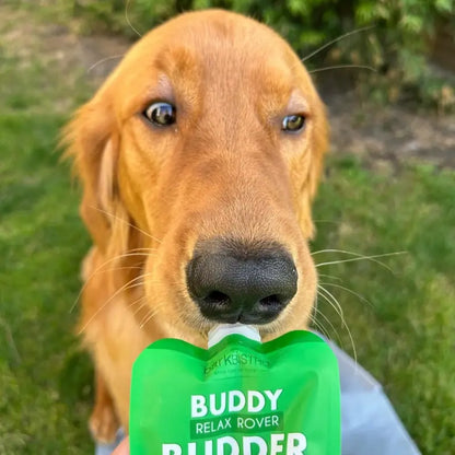 10Pk Mix Flavor Buddy Budder Squeeze Pouch (4Oz Each)- All Natural Dog Peanut Butter, Perfect with Dog Enrichment, Treating, Training, Traveling