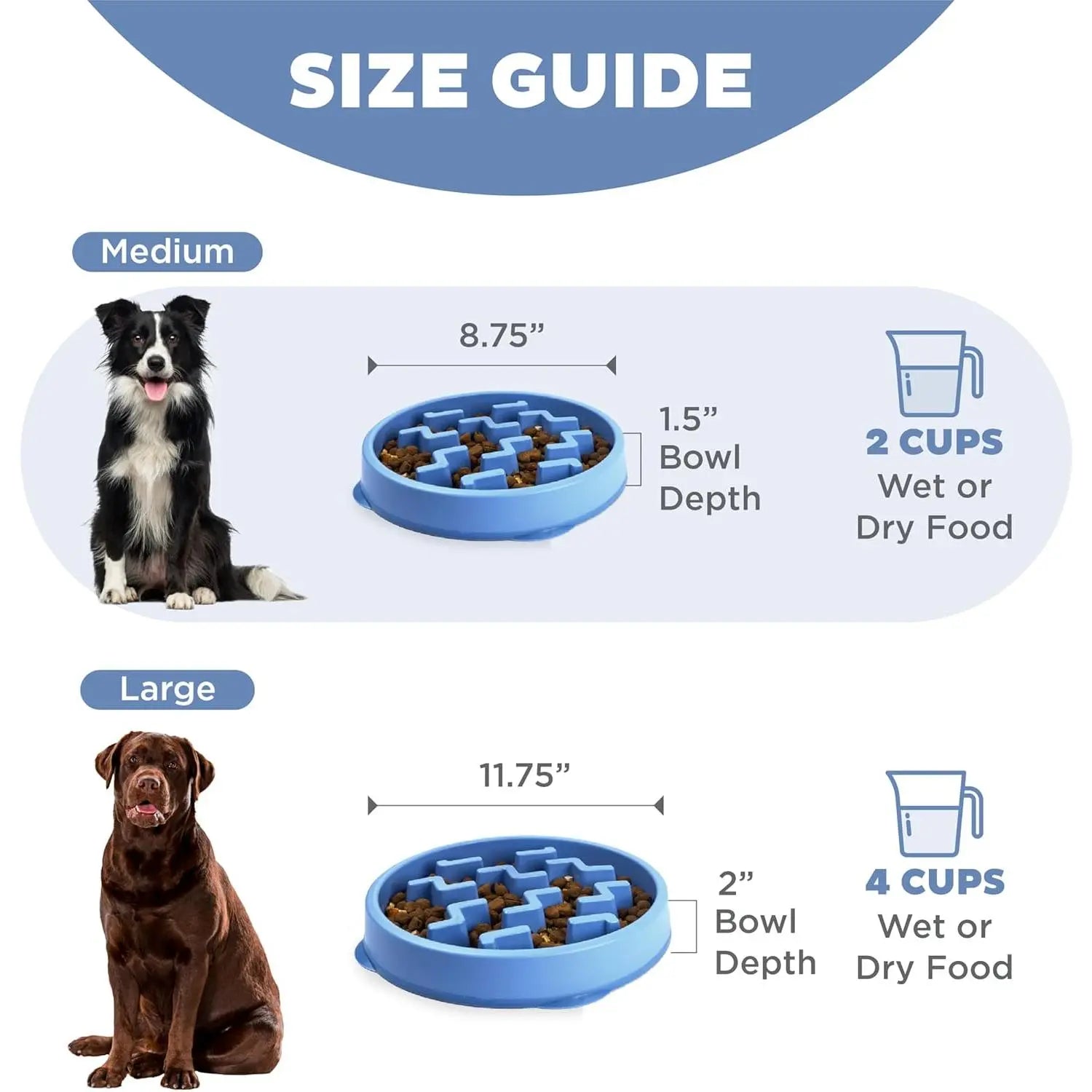 Outward Hound Fun Feeder Slo Bowl, Medium Slow Feeder Dog Bowl, 2 Cups, Blue