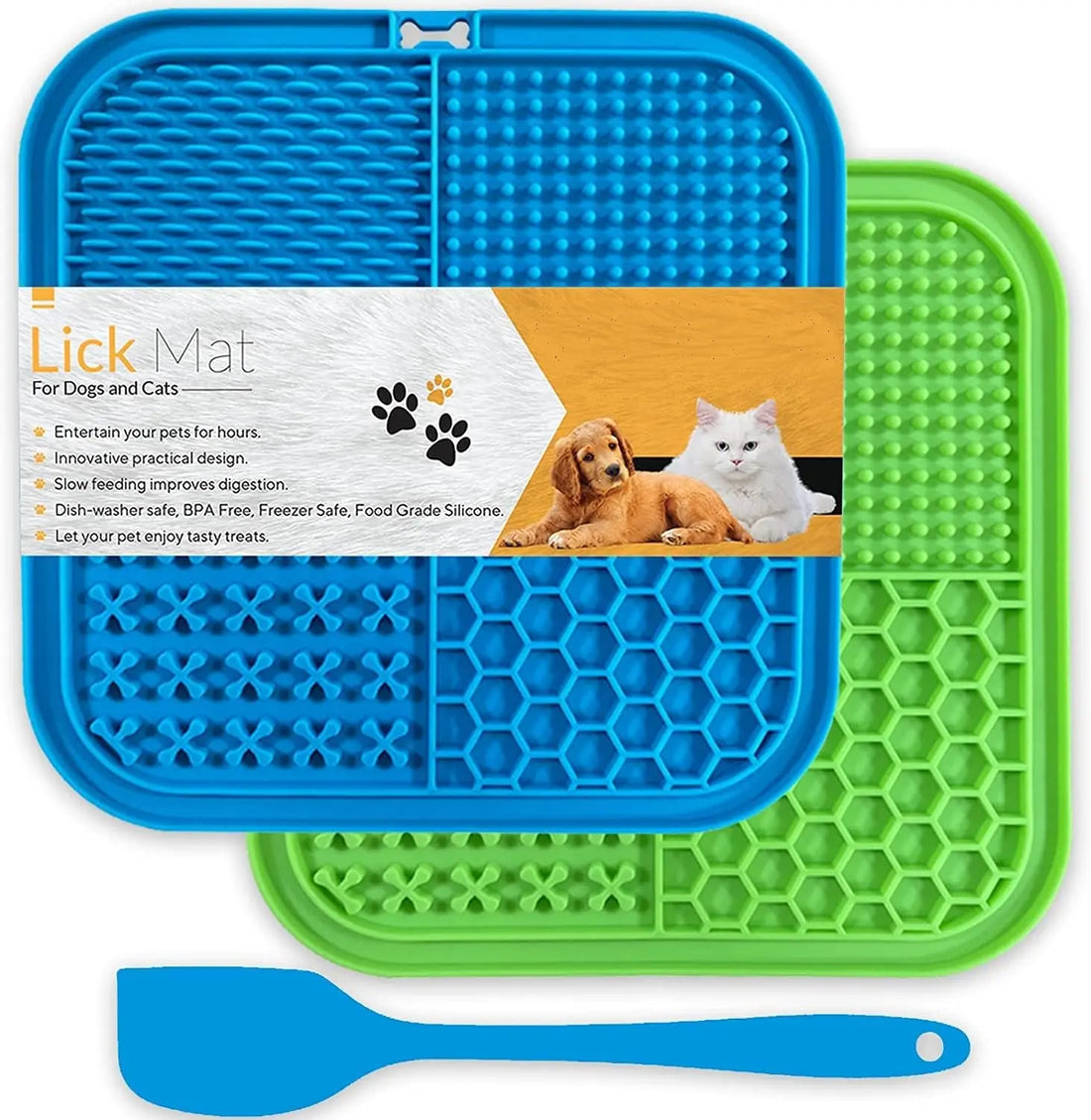 2-Pack Slow Feeder &amp; Non-Slip Lick Mats with Spatula for Anxiety Relief