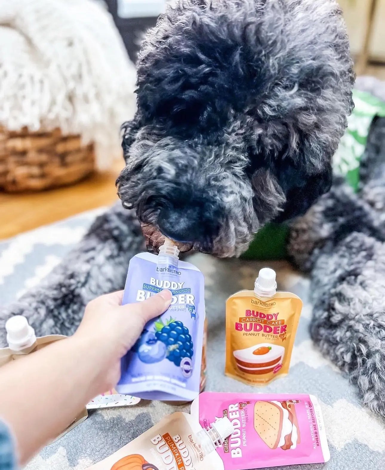 3Pk Bangin Bacon Buddy Budder - Dog Peanut Butter Squeeze Pouch (4Oz Each), All Natural, Perfect for Dog Enrichment, Training, Treating, Travel