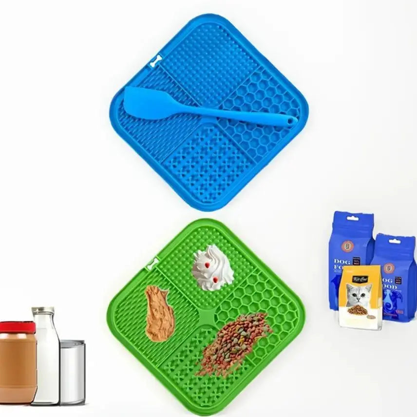 2-Pack Slow Feeder & Non-Slip Lick Mats with Spatula for Anxiety Relief