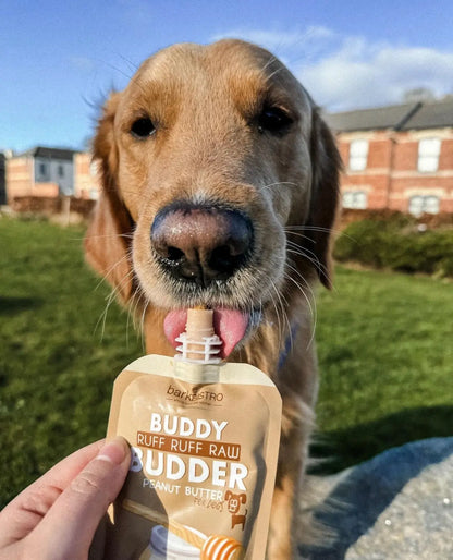 3Pk Bangin Bacon Buddy Budder - Dog Peanut Butter Squeeze Pouch (4Oz Each), All Natural, Perfect for Dog Enrichment, Training, Treating, Travel