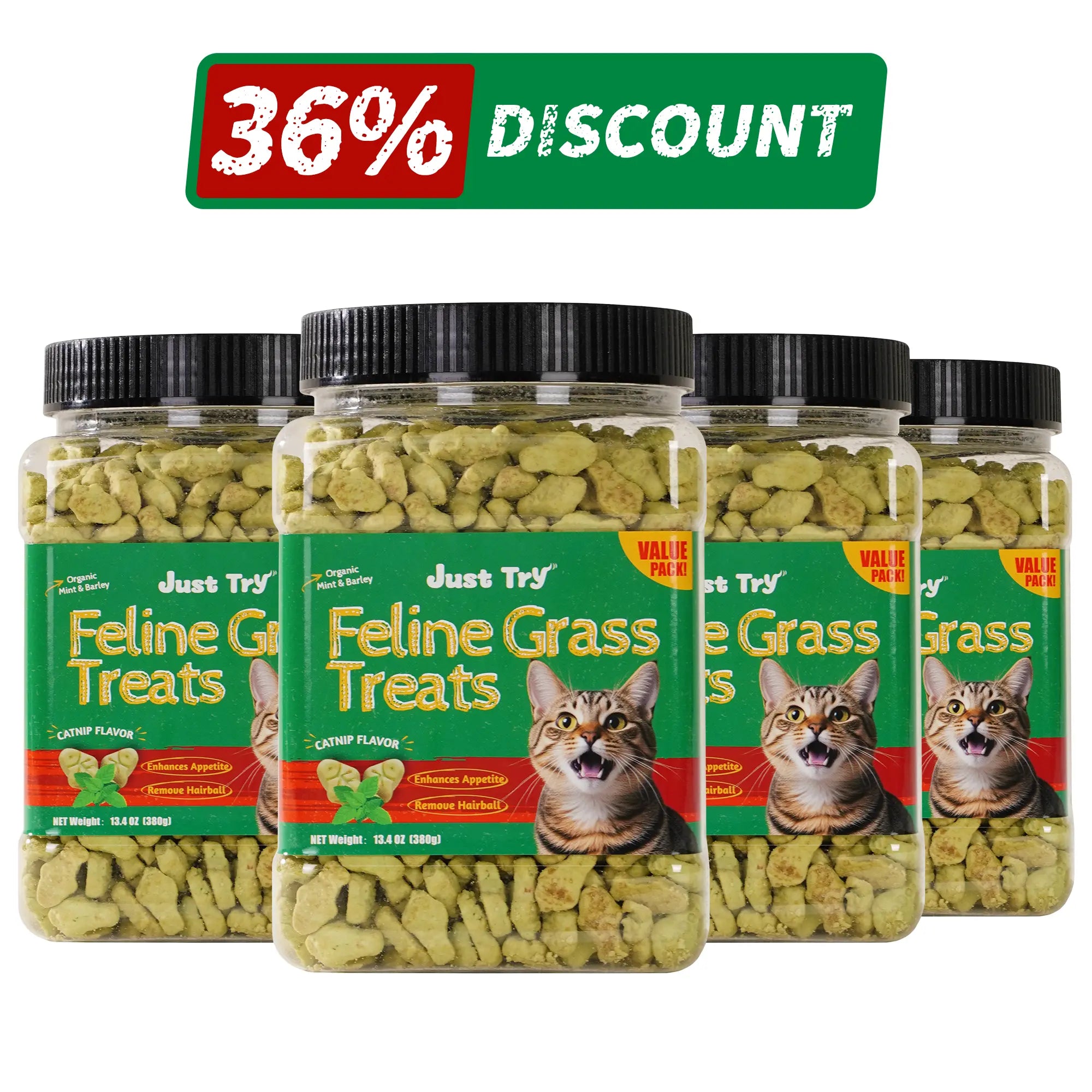 JUST TRY Cat Grass Treats - Natural Healthy Cat Snacks Training Biscuits with Catnip for Cats Dental and Hairball Control Treats
