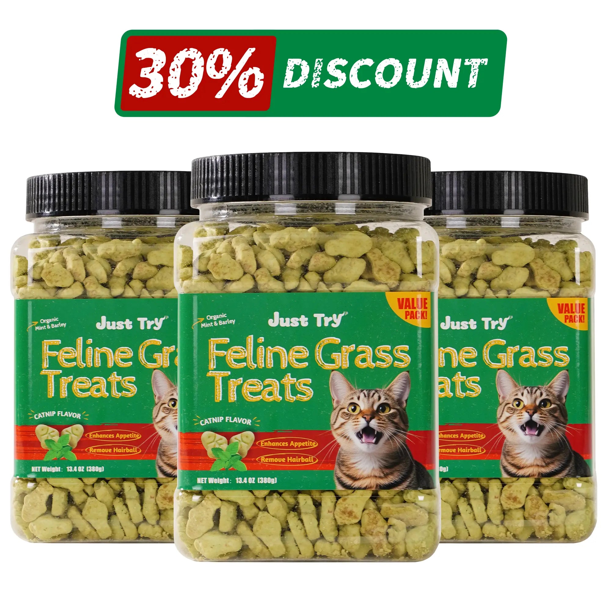 JUST TRY Cat Grass Treats - Natural Healthy Cat Snacks Training Biscuits with Catnip for Cats Dental and Hairball Control Treats