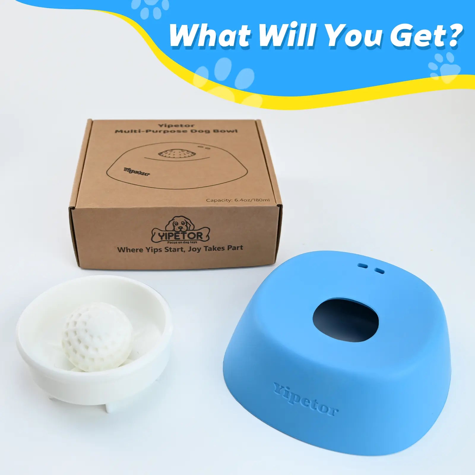 Yipetor Slow Feeder Dog Bowls for Liquid Treat, [Built-In Rolling Ball] No Spill Bone Broth Dog Licking Bowl, Multi-Purpose Puppy Yogurt Feeder Bowl for All Breeds Dietary Supplement/Post-Op Nutrition Feeding