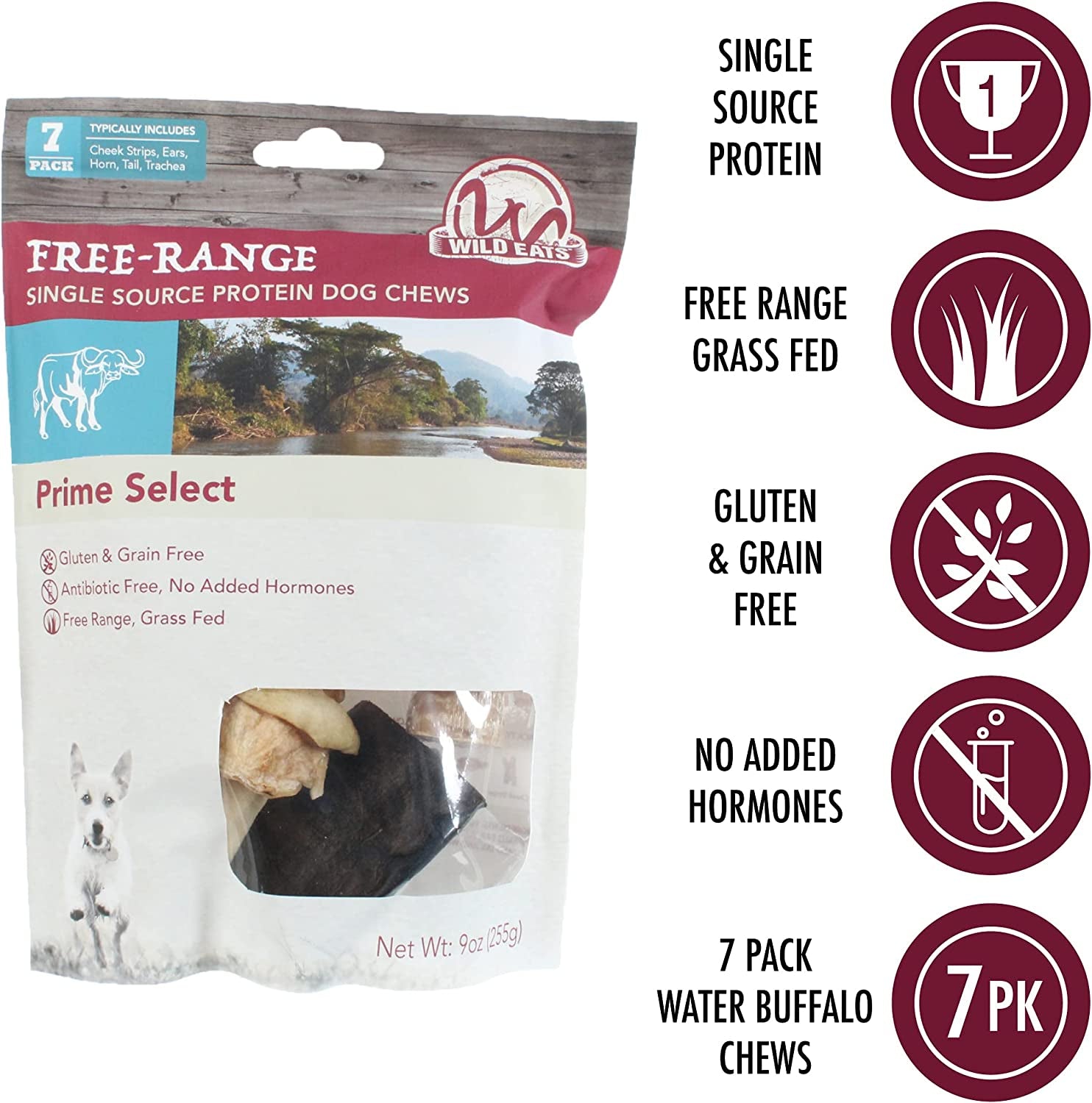 Water Buffalo Dog Chews - 7 Pack of Long Lasting, Grain & Gluten Free Treats, Perfect for Dogs
