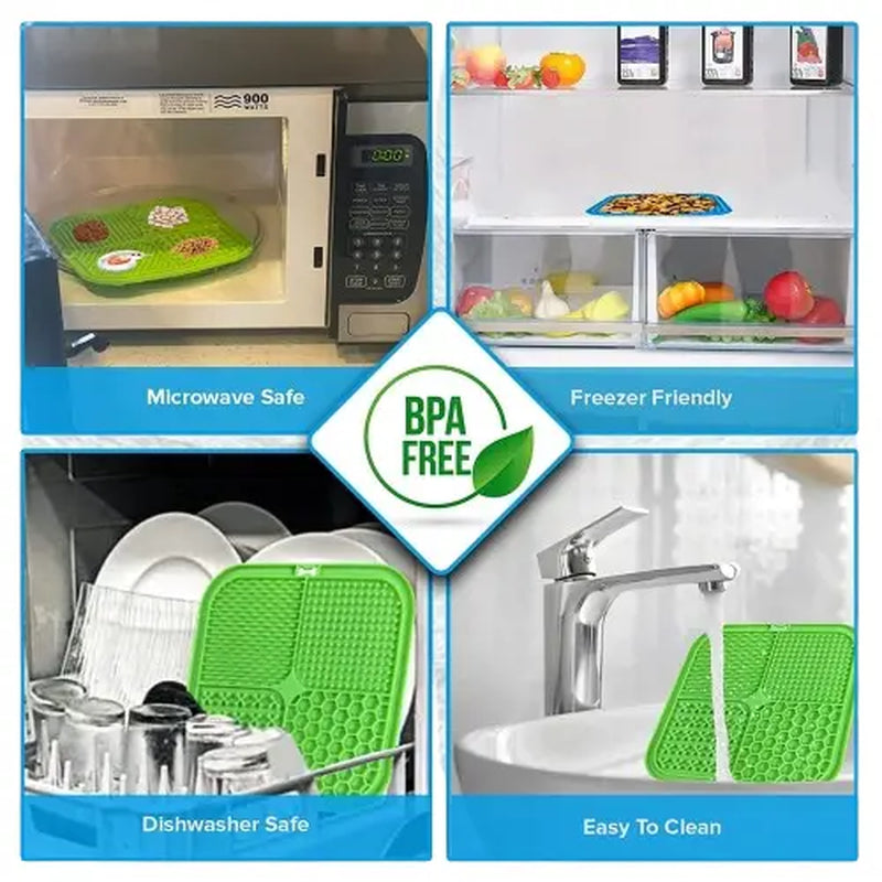 2-Pack Slow Feeder & Non-Slip Lick Mats with Spatula for Anxiety Relief