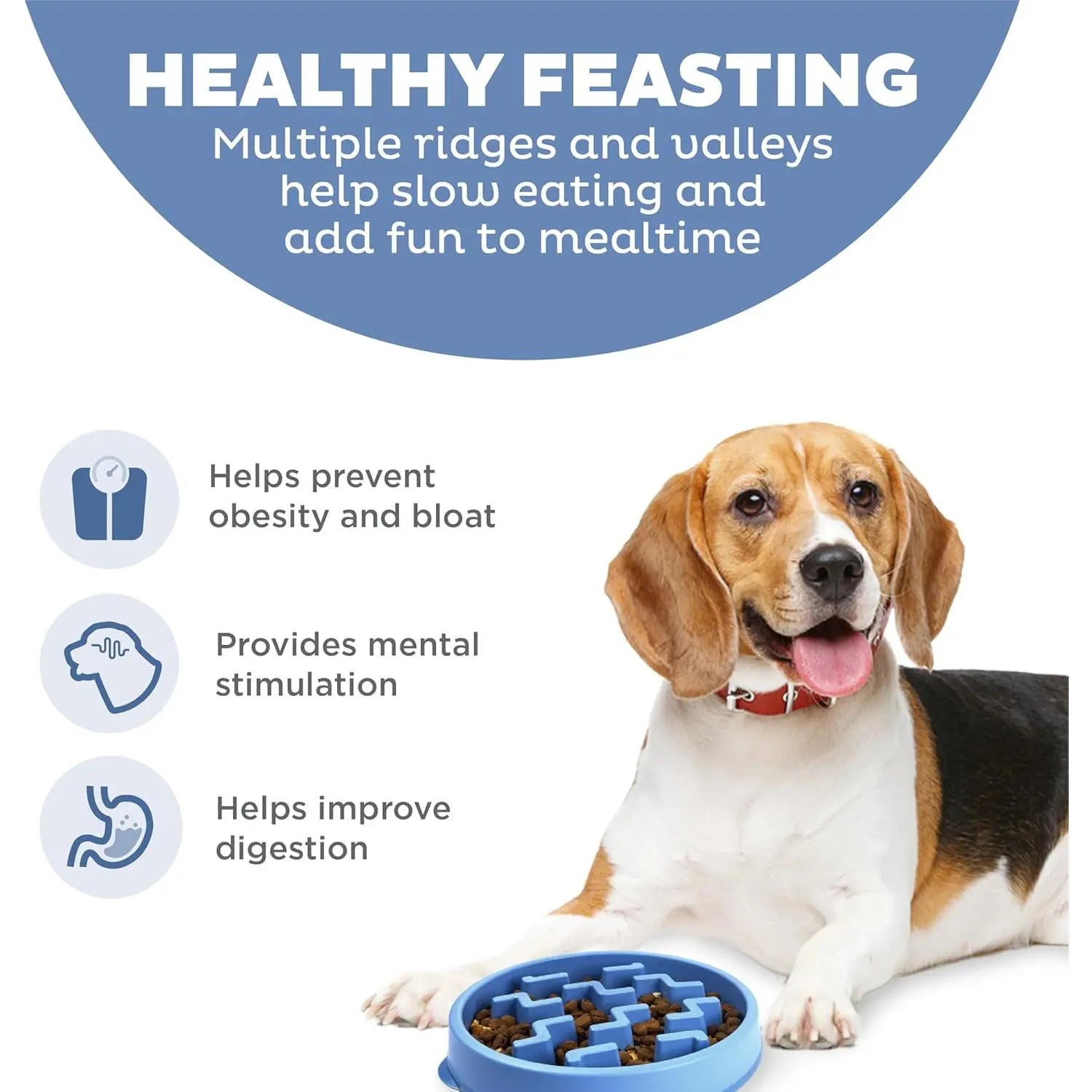 Outward Hound Fun Feeder Slo Bowl, Medium Slow Feeder Dog Bowl, 2 Cups, Blue