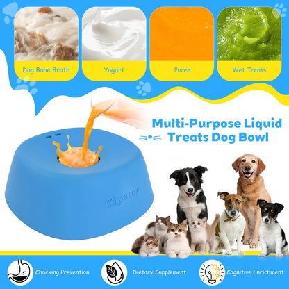 Yipetor Slow Feeder Dog Bowls for Liquid Treat, [Built-In Rolling Ball] No Spill Bone Broth Dog Licking Bowl, Multi-Purpose Puppy Yogurt Feeder Bowl for All Breeds Dietary Supplement/Post-Op Nutrition Feeding