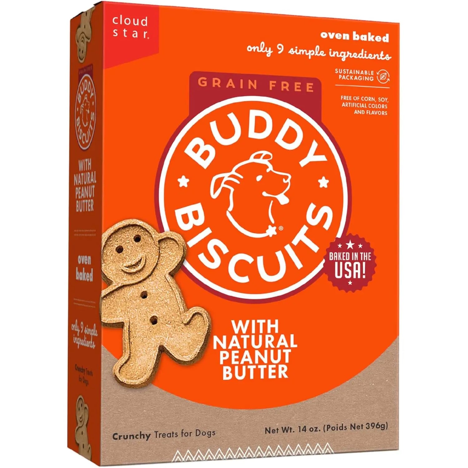 Buddy Biscuits 14 Oz Box of Grain-Free Crunchy Dog Treats Made with Natural Peanut Butter
