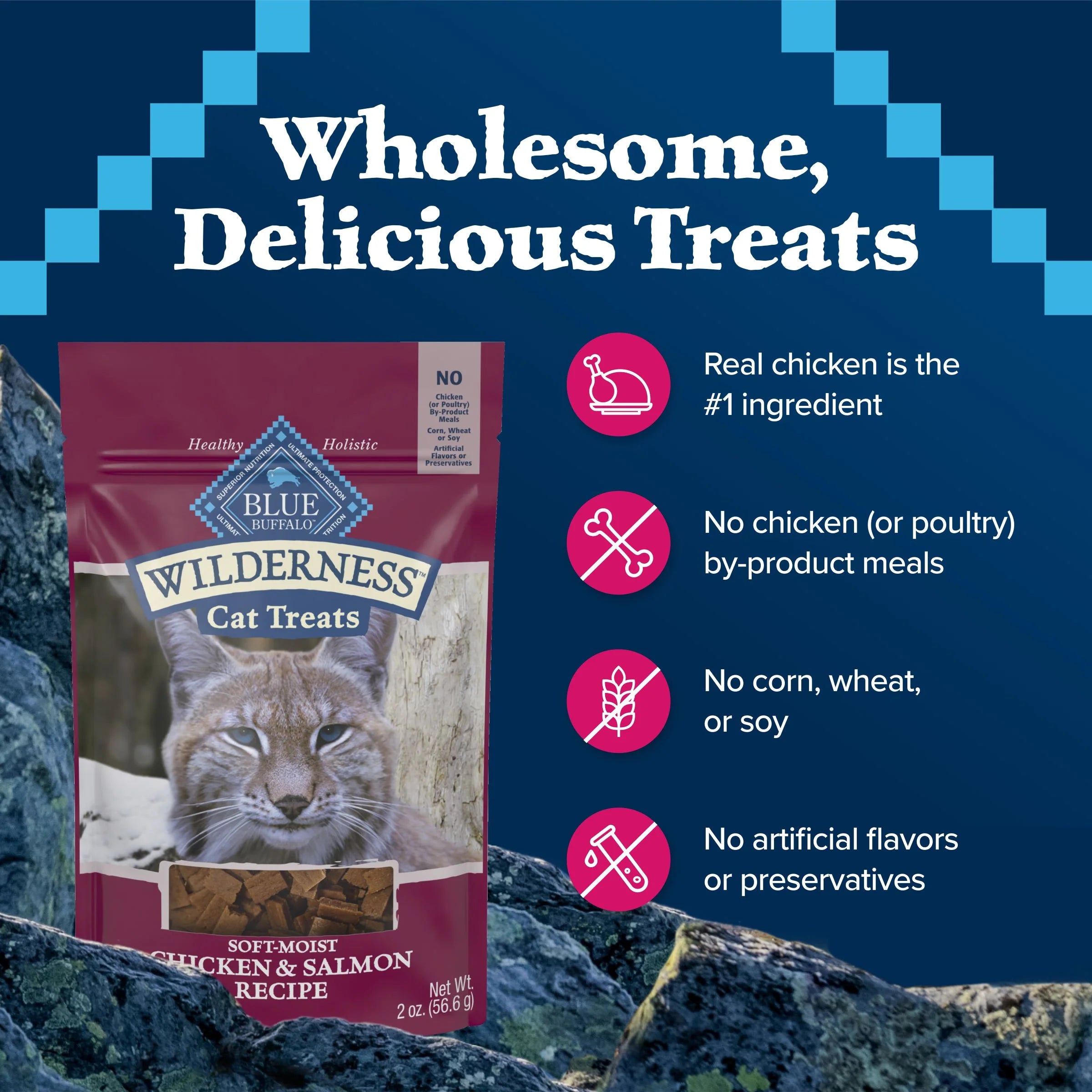 Wilderness Chicken &amp; Salmon Flavor Dry Soft Treats for Cats, Grain-Free, 2 Oz. Bag