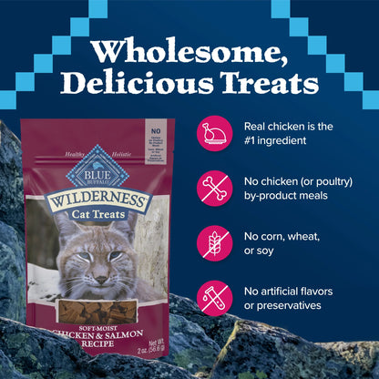 Wilderness Chicken &amp; Salmon Flavor Dry Soft Treats for Cats, Grain-Free, 2 Oz. Bag