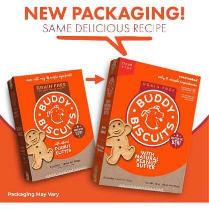 Buddy Biscuits 14 Oz Box of Grain-Free Crunchy Dog Treats Made with Natural Peanut Butter