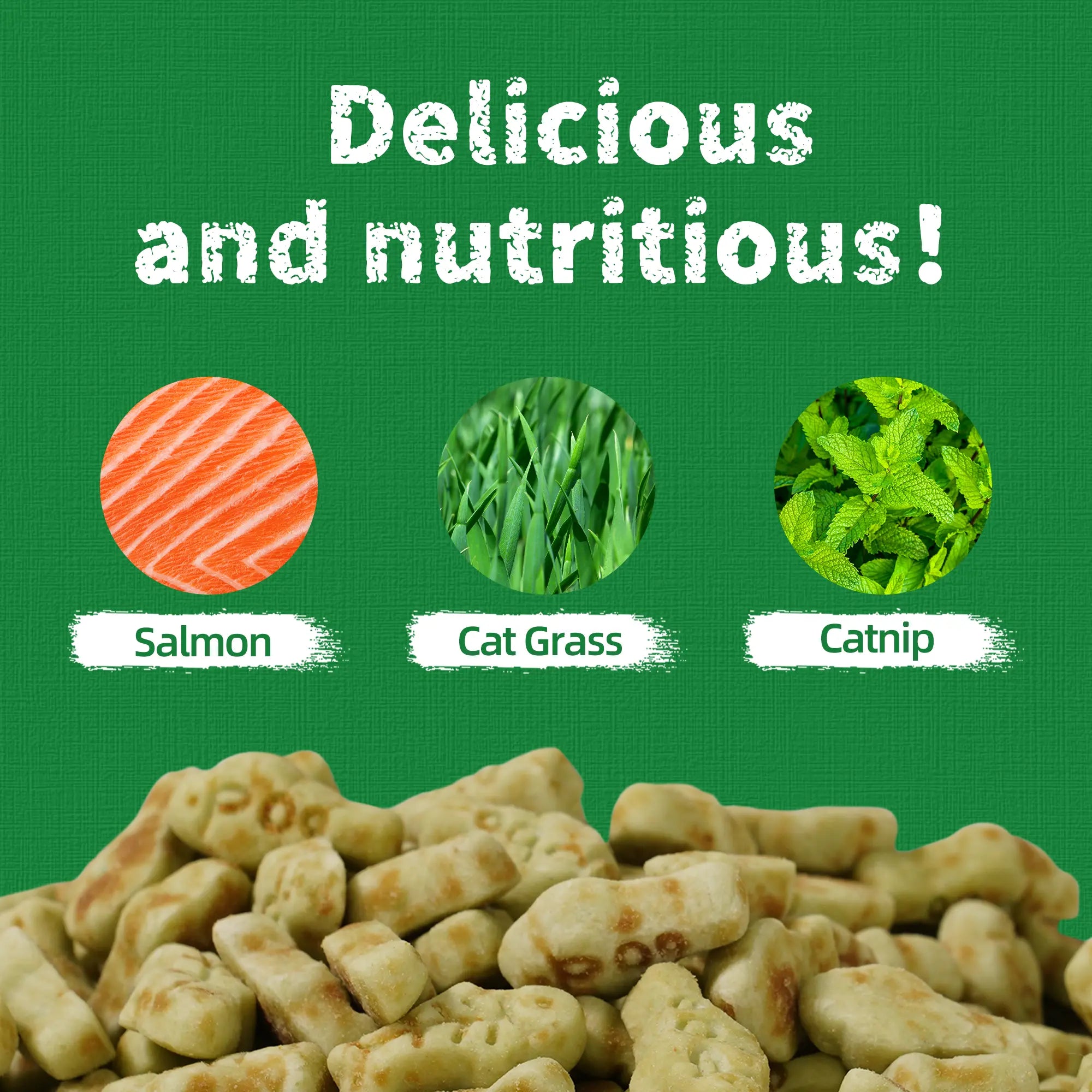 JUST TRY Cat Grass Treats - Natural Healthy Cat Snacks Training Biscuits with Catnip for Cats Dental and Hairball Control Treats